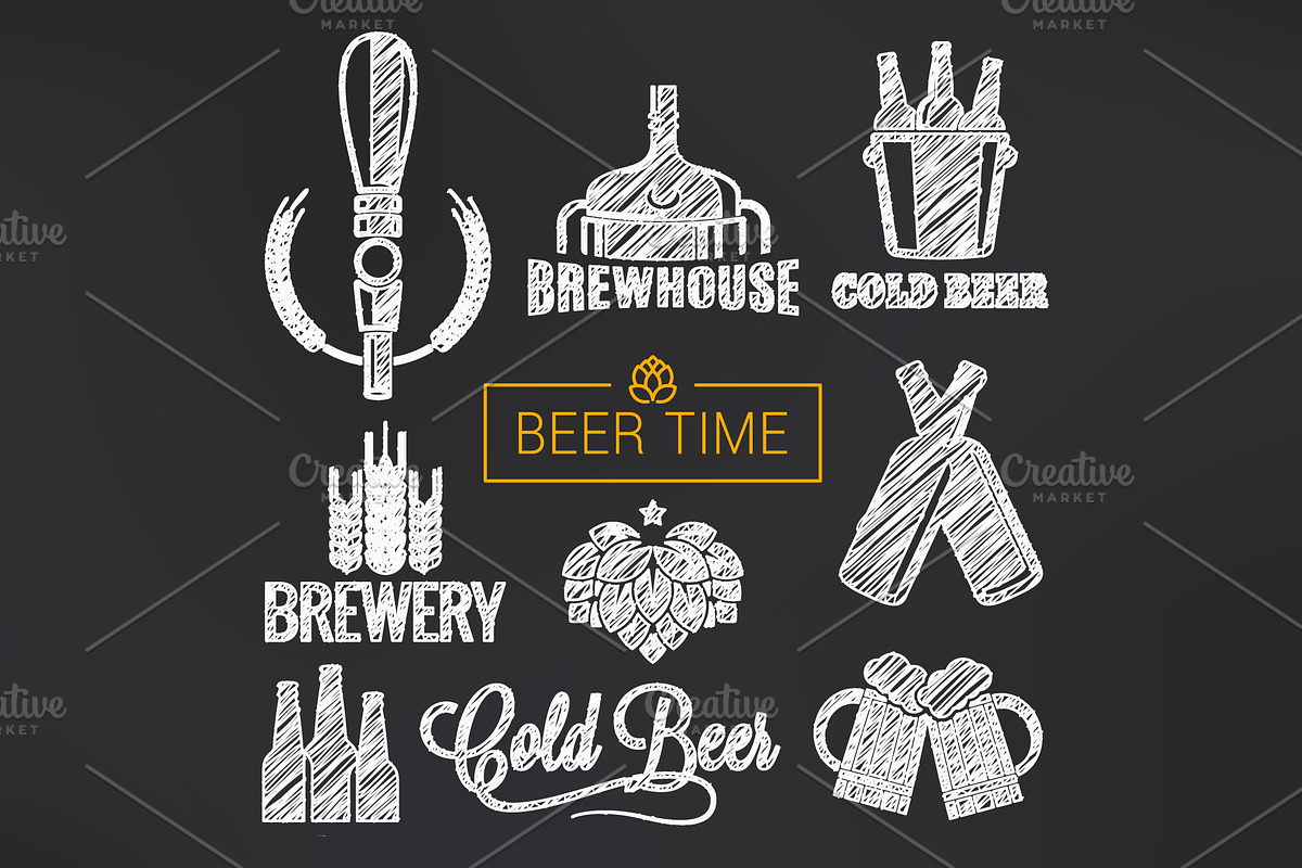 Beer sketch vector set. Beer glass. in Illustrations - product preview 8