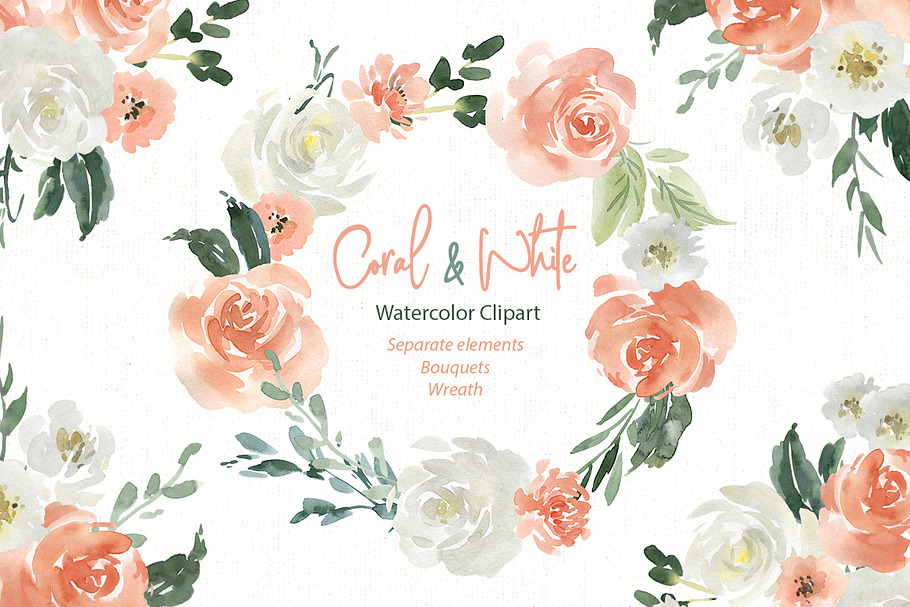 Pink Coral & White Watercolor Flower in Illustrations - product preview 8