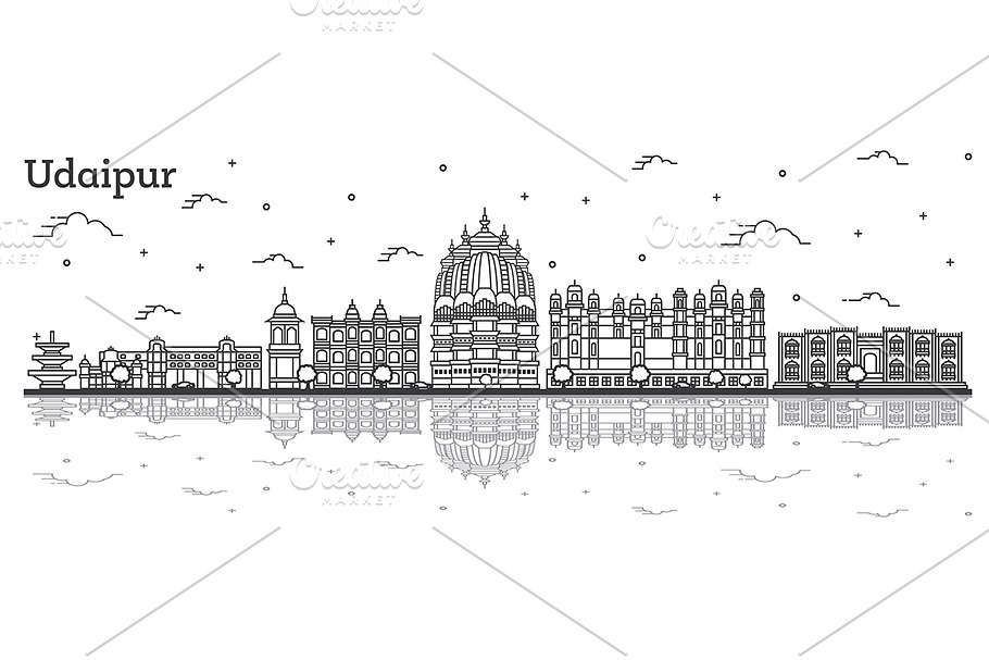 Outline Udaipur India City Skyline in Illustrations - product preview 8