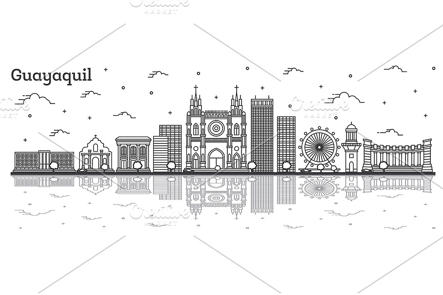 Outline Guayaquil Ecuador City in Illustrations - product preview 8