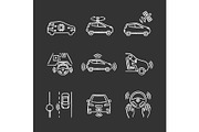 Autonomous car chalk icons set