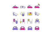 Autonomous car color icons set