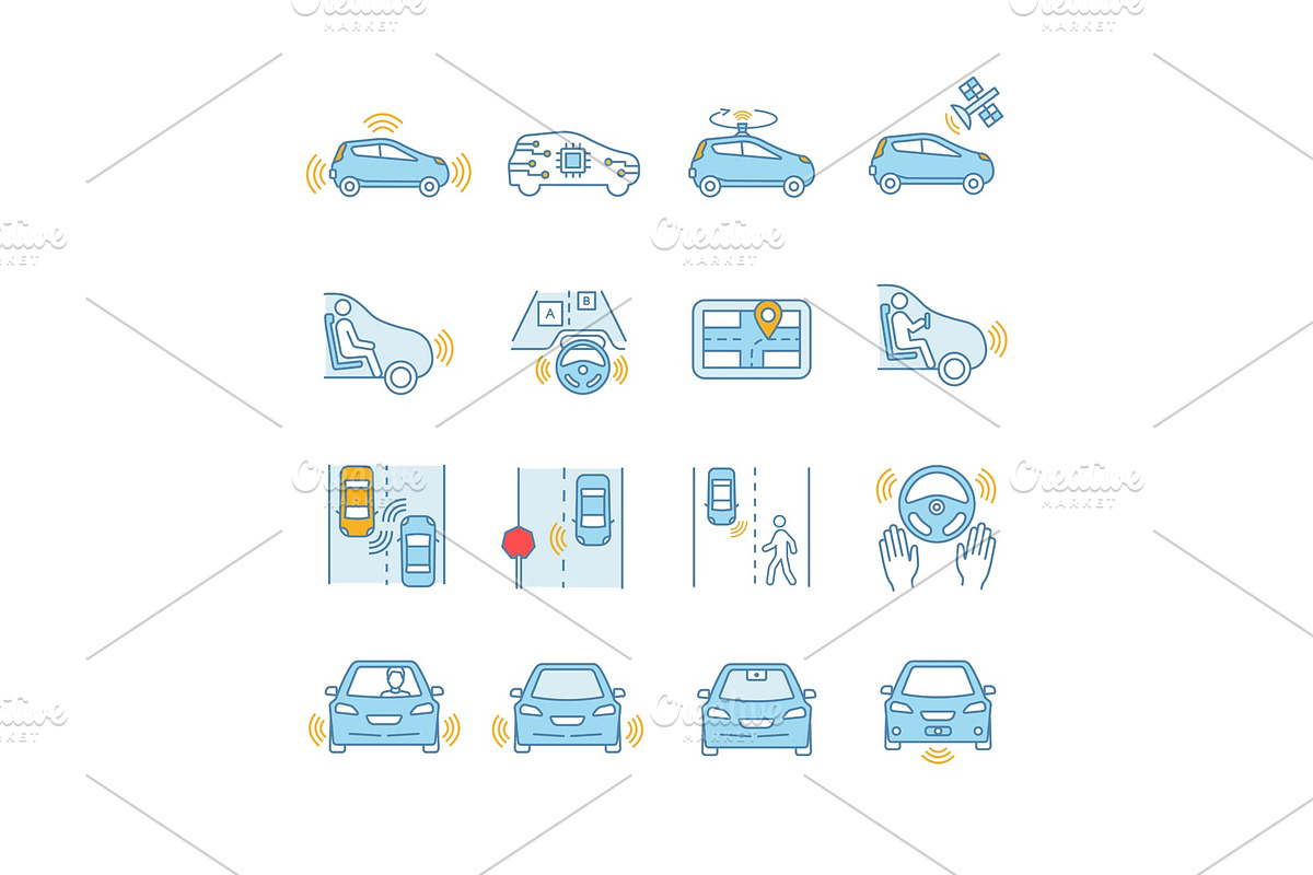 Autonomous car color icons set in Icons - product preview 8
