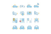 Autonomous car color icons set