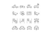 Autonomous car linear icons set