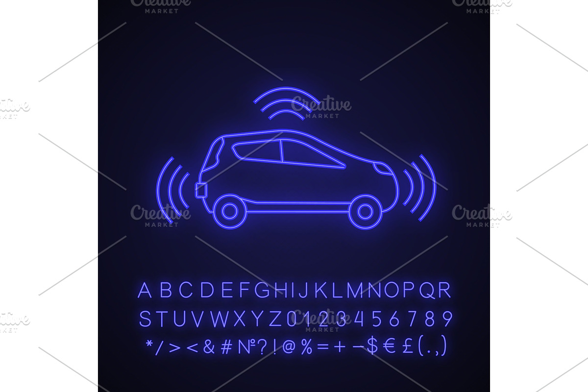 Autonomous car neon light icon in Icons - product preview 8