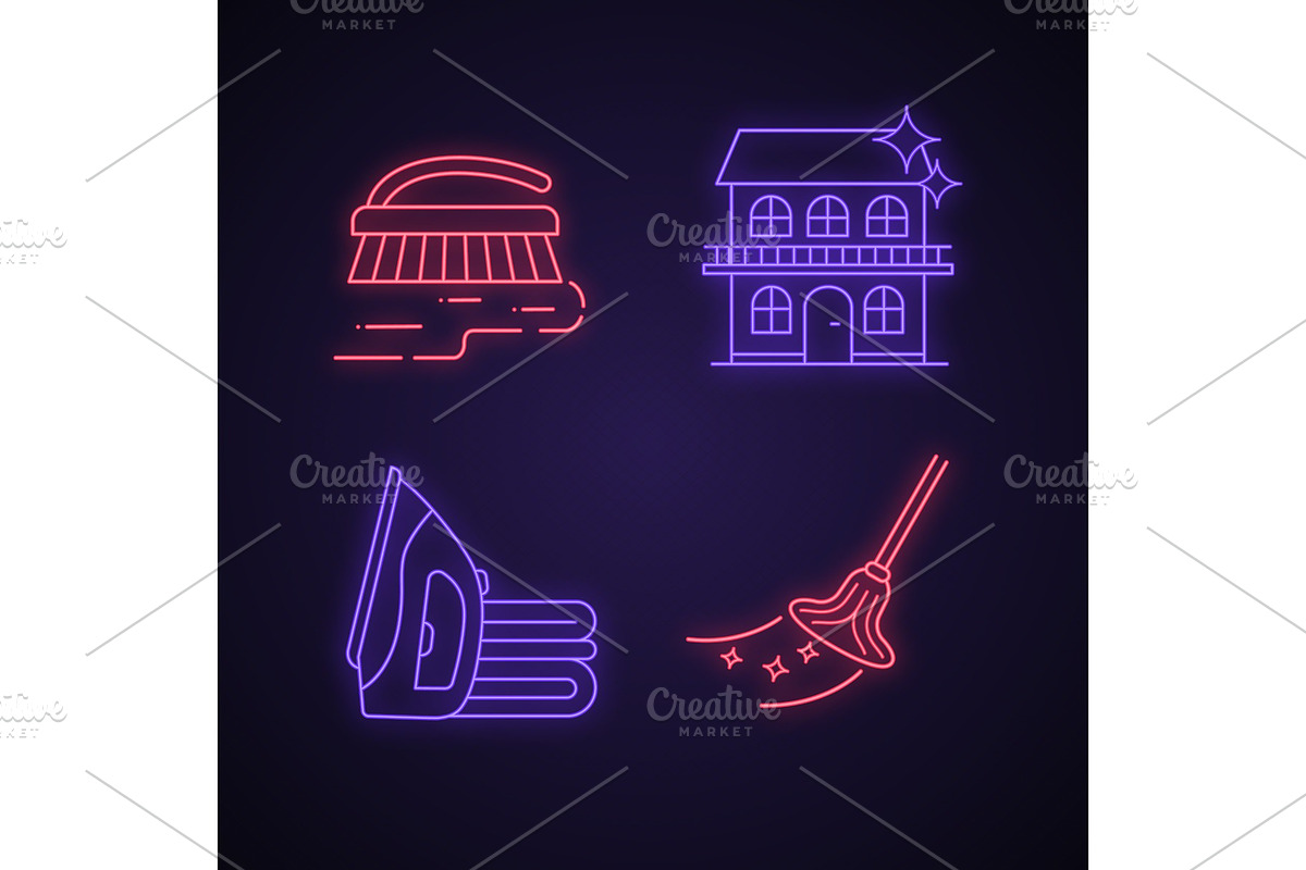 Cleaning service neon light icons in Icons - product preview 8