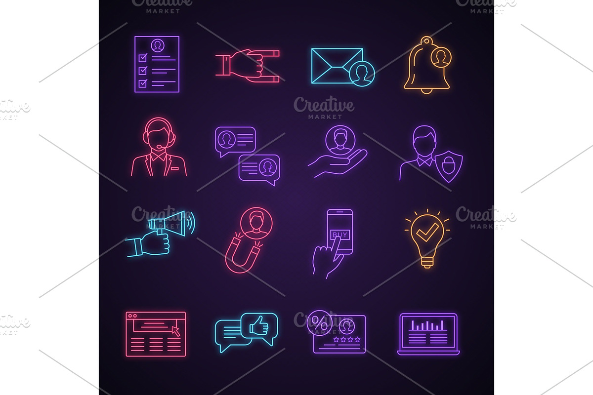 Customer retention neon light icons in Icons - product preview 8