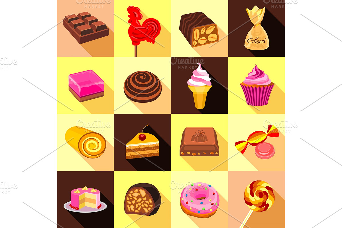 Sweets, chocolate and cakes icons in Illustrations - product preview 8
