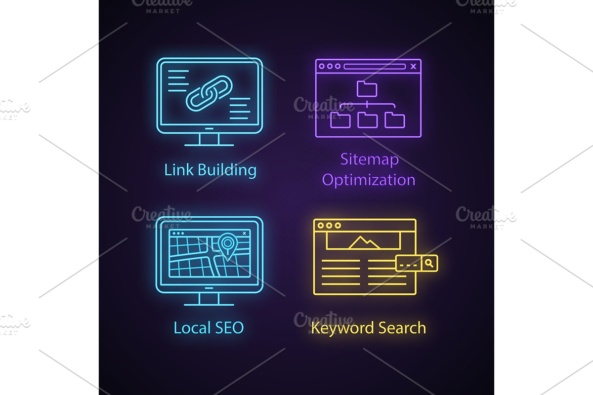 SEO neon light icons set in Icons - product preview 8