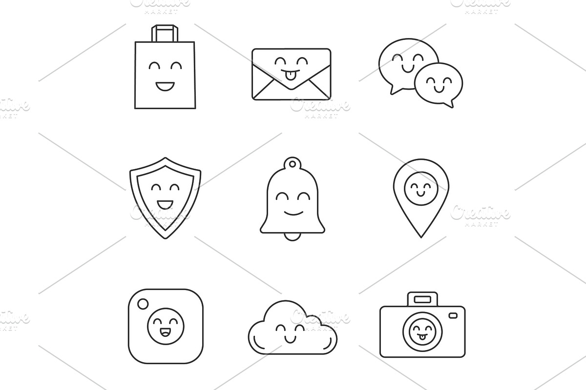 Smiling items linear icons set in Icons - product preview 8