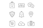 Smiling items linear icons set