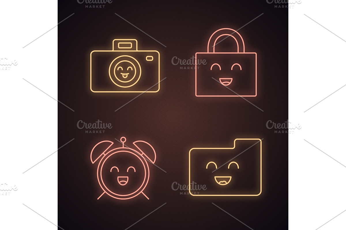 Smiling items neon light icons set in Icons - product preview 8