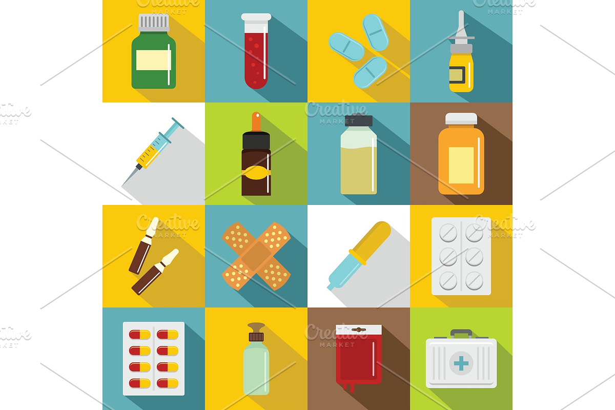 Different drugs icons set, flat in Objects - product preview 8
