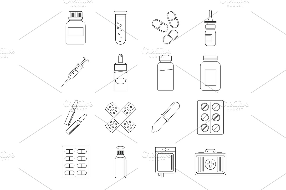 Different drugs icons set, outline in Objects - product preview 8