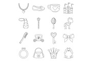 Doll princess items icons set