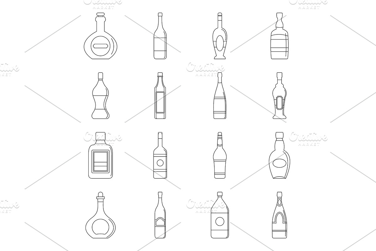 Bottle forms icons set, outline in Illustrations - product preview 8