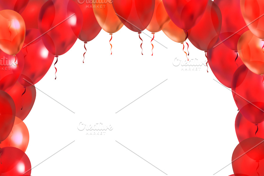 Red balloons in round frame shape