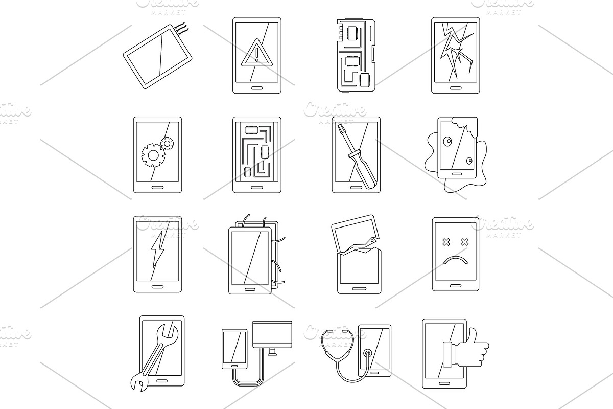 Device repair symbols icons set in Illustrations - product preview 8