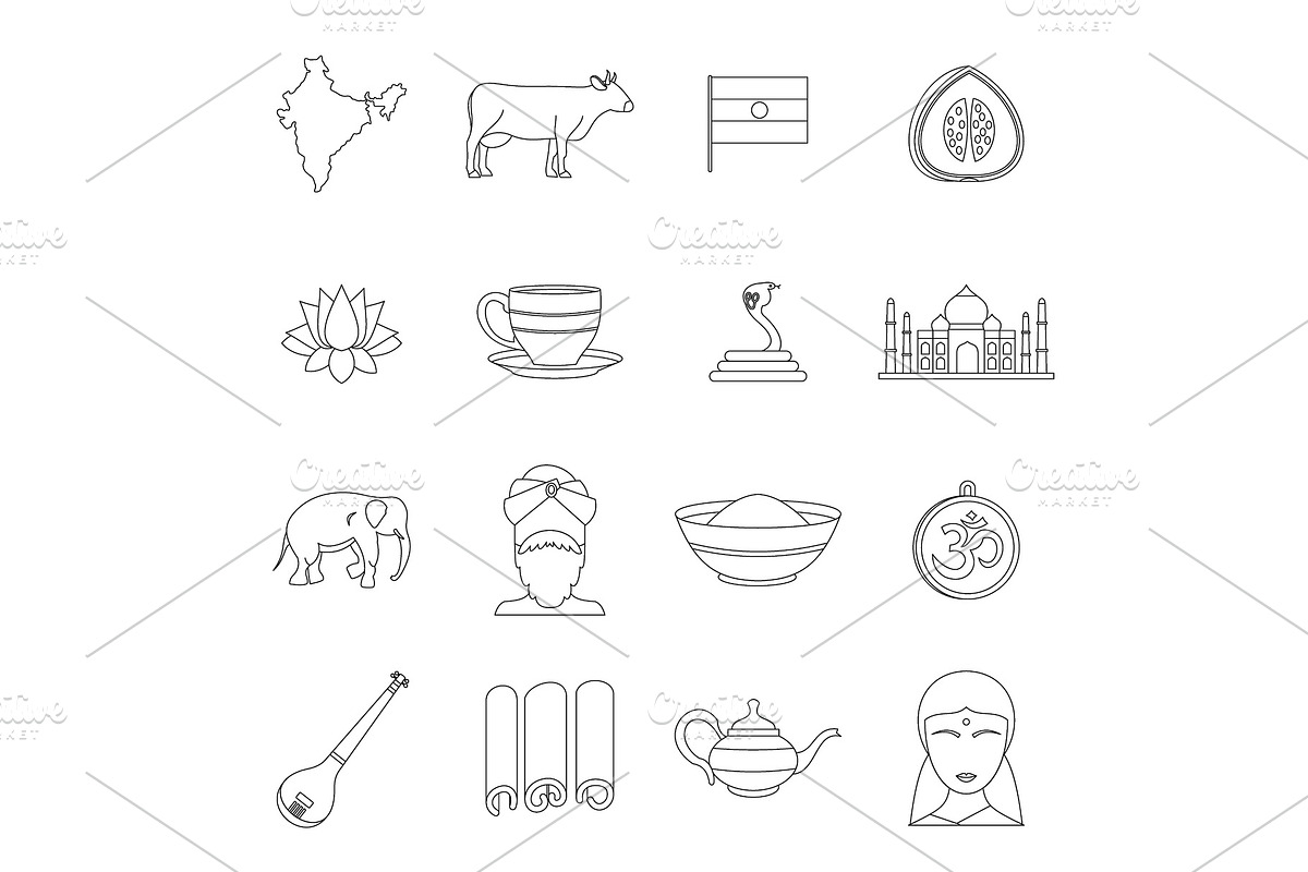 India travel icons set, outline in Illustrations - product preview 8