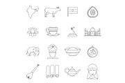 India travel icons set, outline