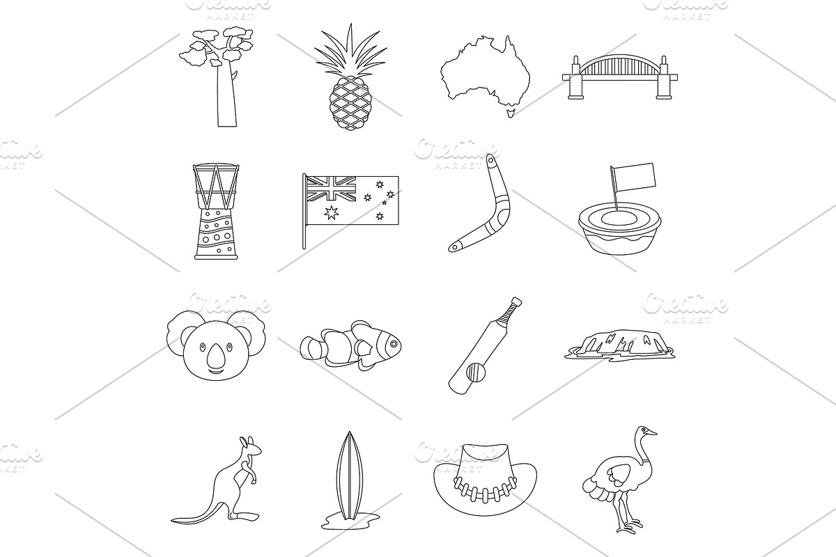Australia travel icons set, outline in Illustrations - product preview 8