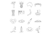 Australia travel icons set, outline