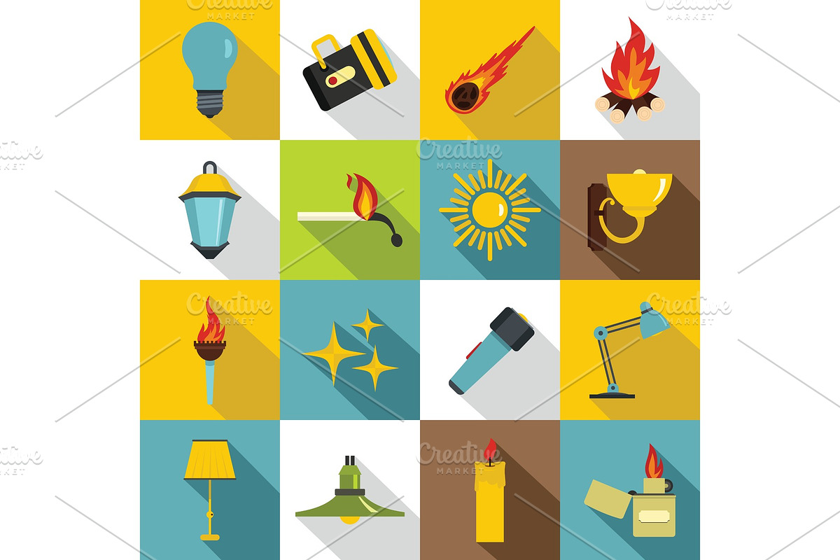 Light source symbols icons set, flat in Illustrations - product preview 8