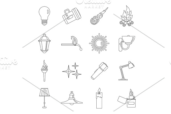 Light source symbols icons set