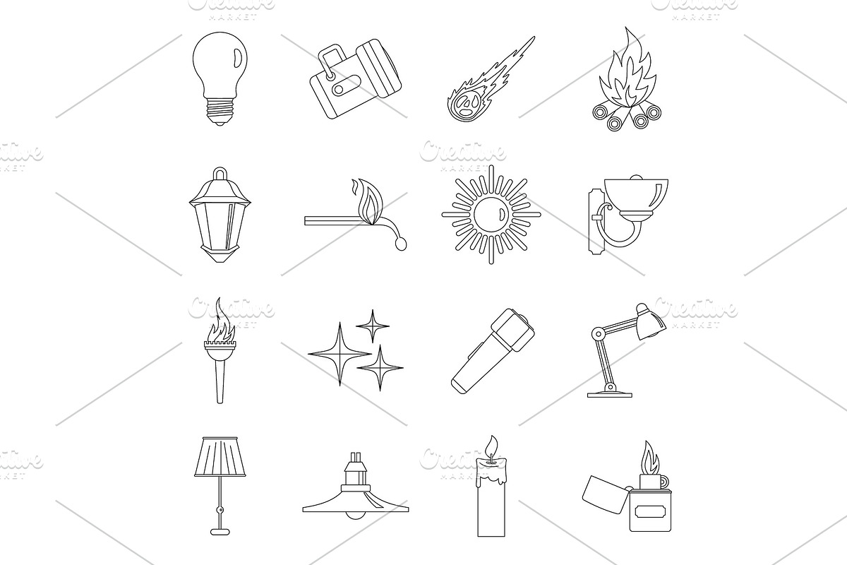 Light source symbols icons set in Illustrations - product preview 8