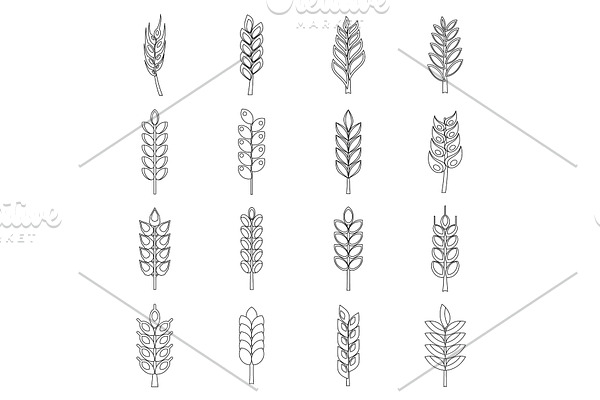 Ear corn icons set, outline style