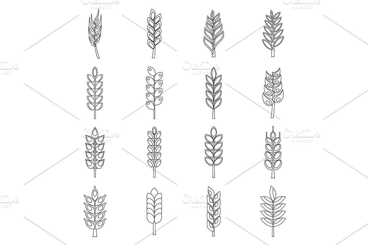Ear corn icons set, outline style in Illustrations - product preview 8