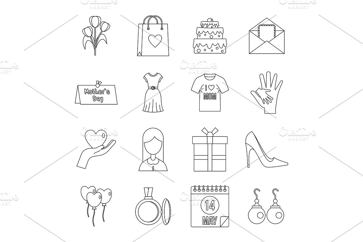 Mothers day icons set, outline style in Illustrations - product preview 8