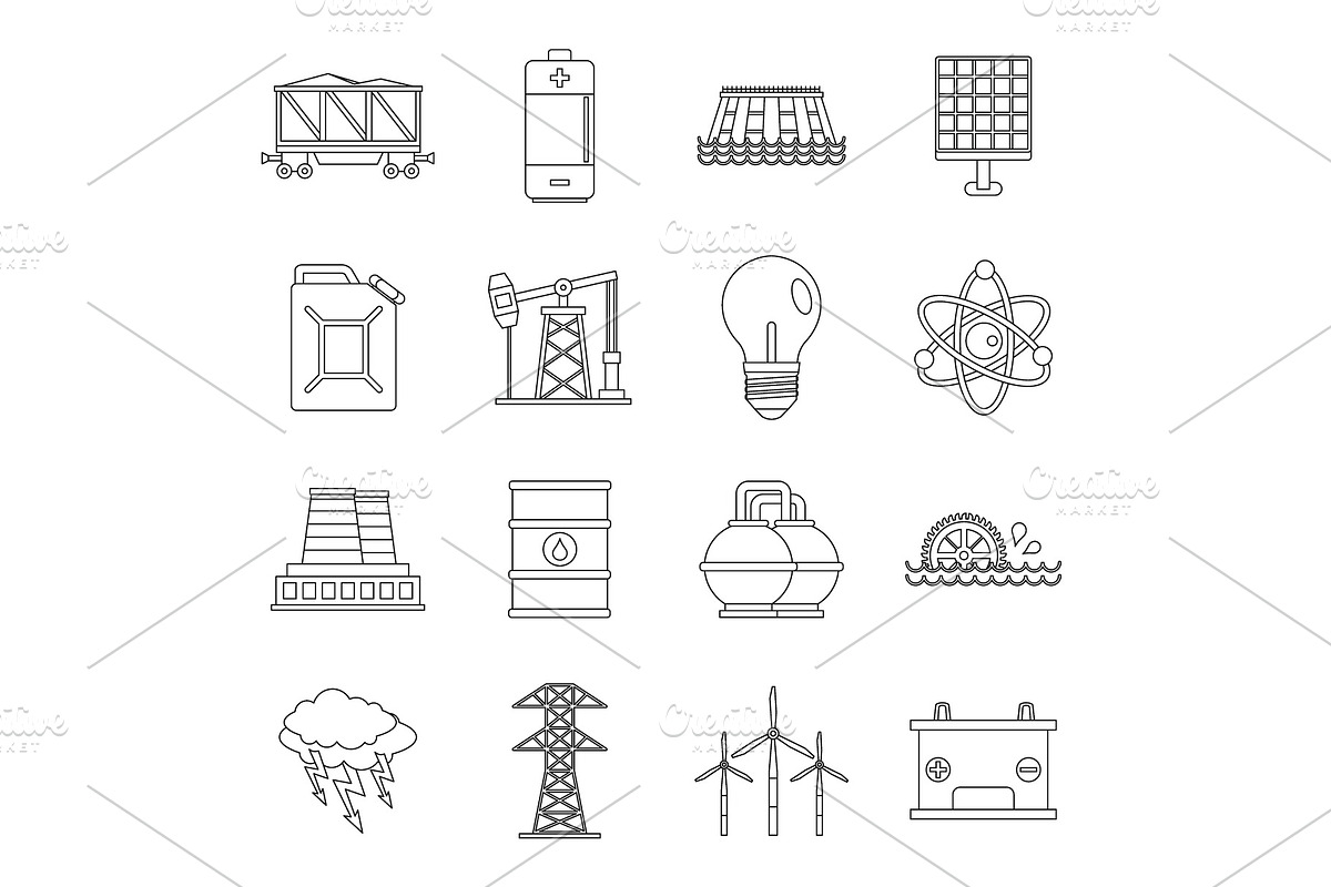 Energy sources items icons set in Illustrations - product preview 8