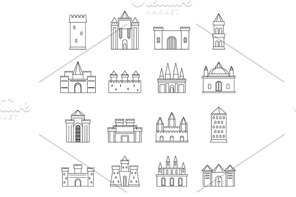 Towers and castles icons set