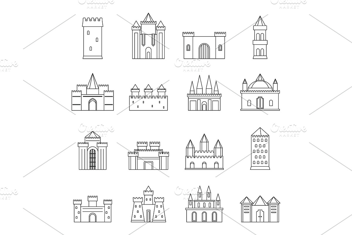 Towers and castles icons set in Illustrations - product preview 8