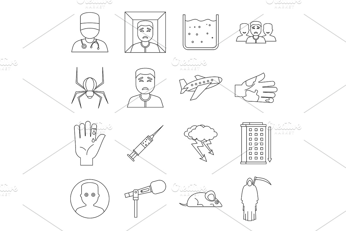 Phobia symbols icons set, outline in Illustrations - product preview 8