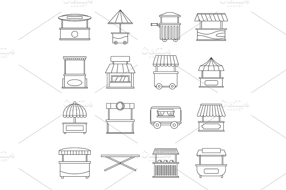 Street food truck icons set, outline in Illustrations - product preview 8