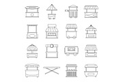 Street food truck icons set, outline