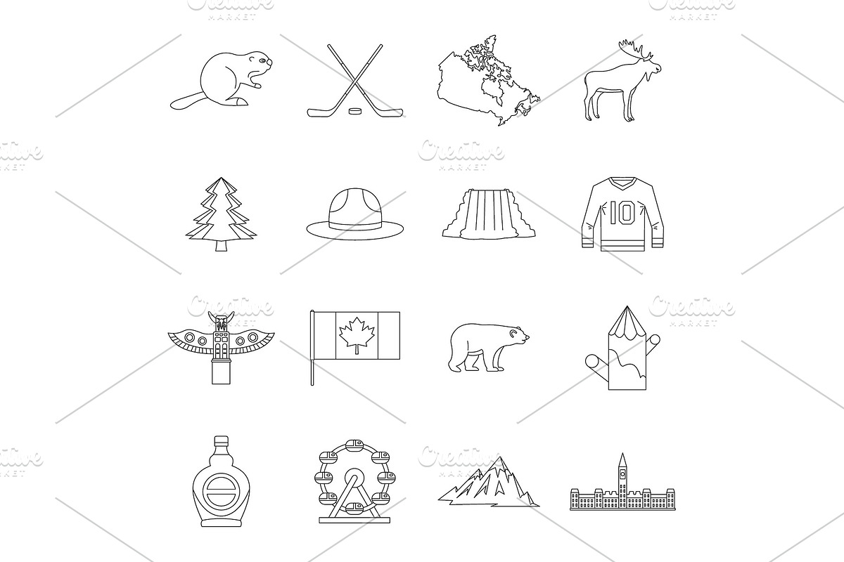 Canada travel icons set, outline in Illustrations - product preview 8