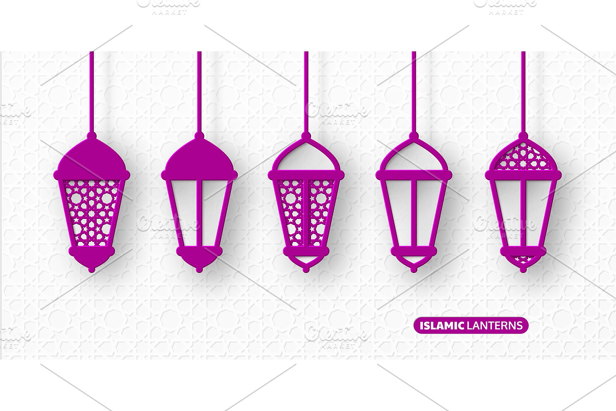 3d arabic lanterns with traditional in Objects - product preview 8
