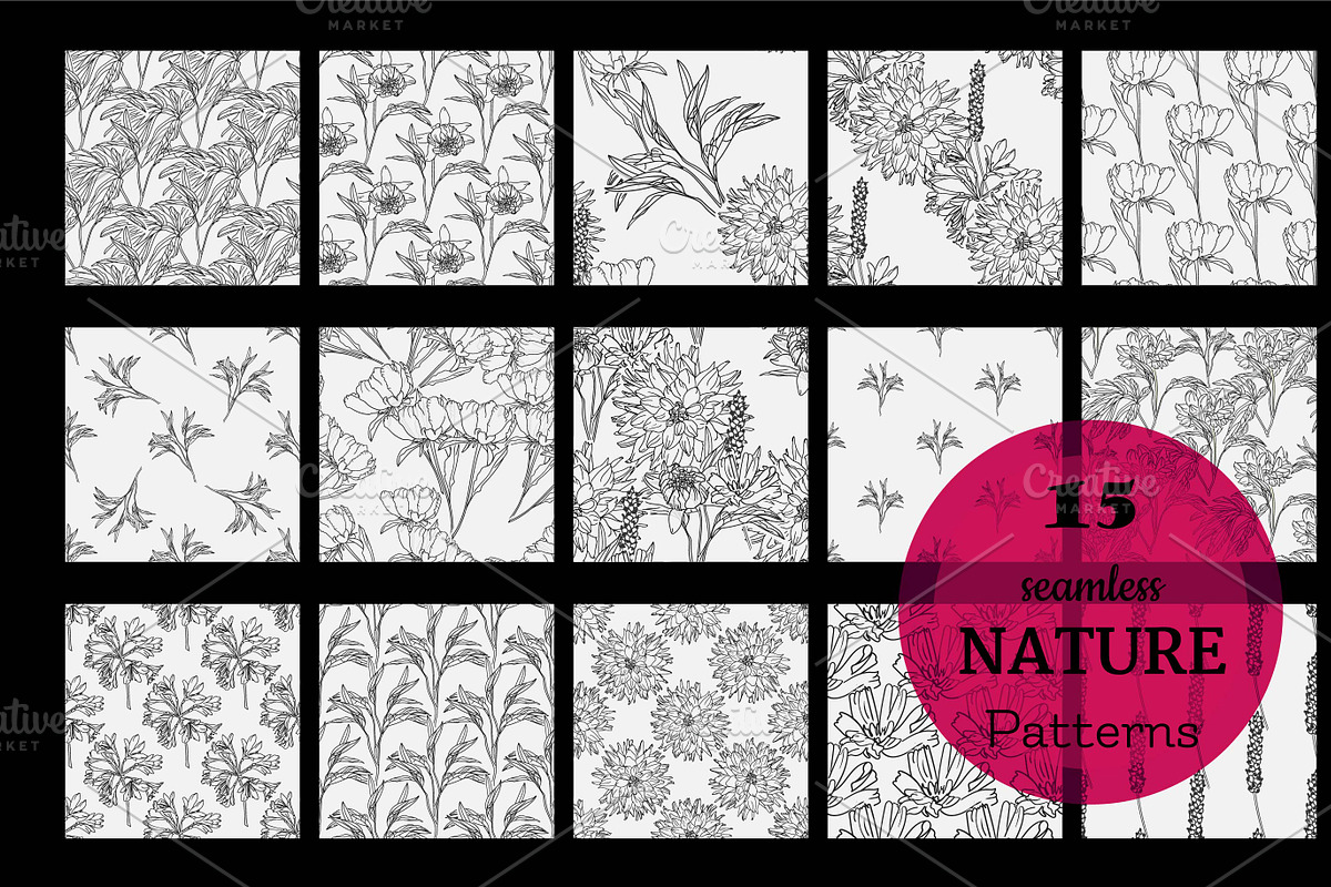 Set of 15 Floral Patterns. Vector in Patterns - product preview 8