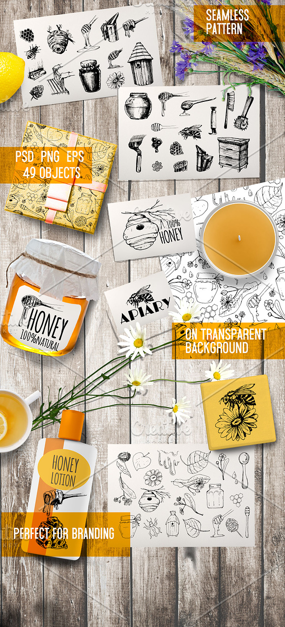Beekeeping. Hand drawn ink set in Objects - product preview 1