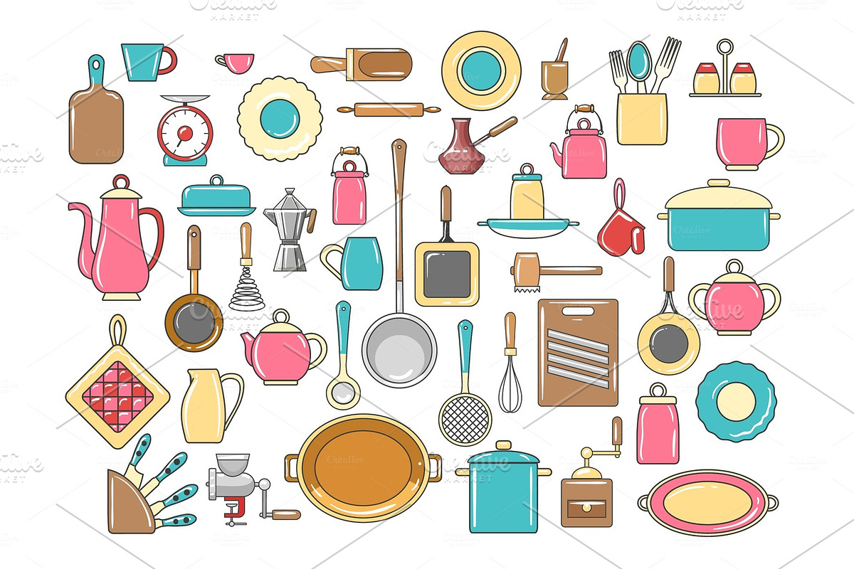 Rustic kitchen utensils set in Illustrations - product preview 8