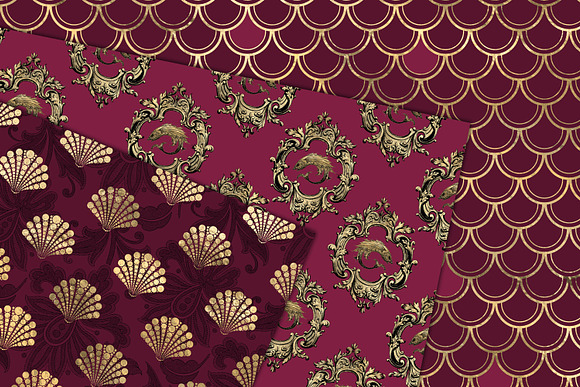 Burgundy and Gold Mermaid Patterns in Patterns - product preview 1