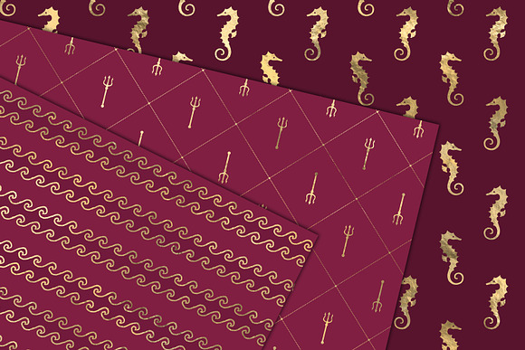 Burgundy and Gold Mermaid Patterns in Patterns - product preview 2