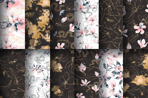 Snakes and Flowers. Pattern collecti in Patterns - product preview 6