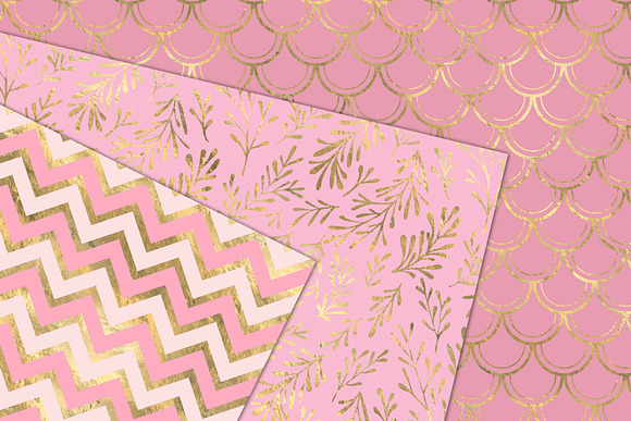 Pink and Gold Mermaid Digital Paper in Patterns - product preview 2