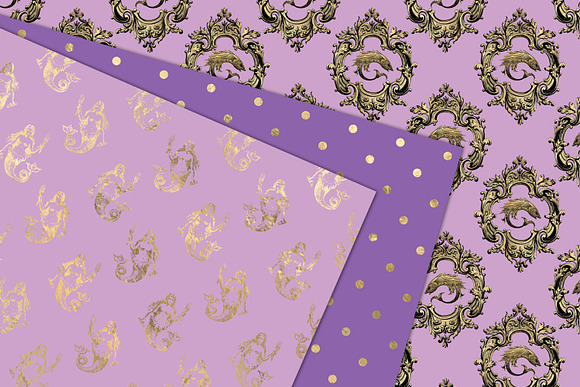 Purple & Gold Mermaid Digital Paper in Patterns - product preview 1