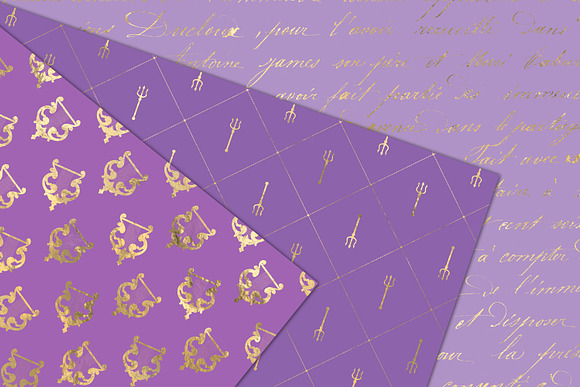 Purple & Gold Mermaid Digital Paper in Patterns - product preview 3